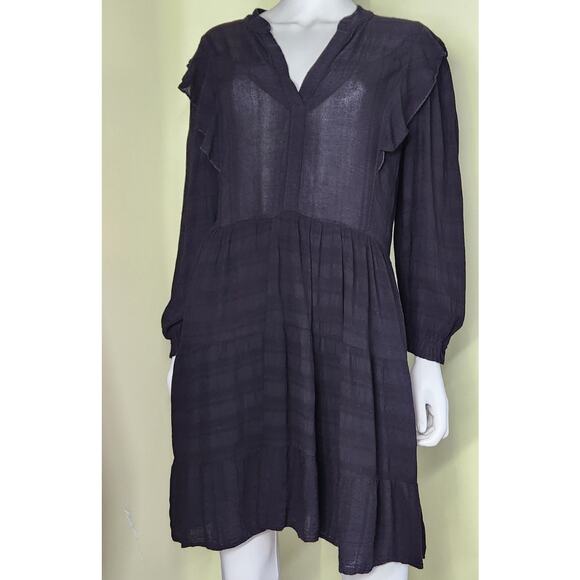 Amadi Rossi Anthropologie Ruffle Mini Tunic Dress Size S Black Long Sleeve Boho - Picture 2 of 10